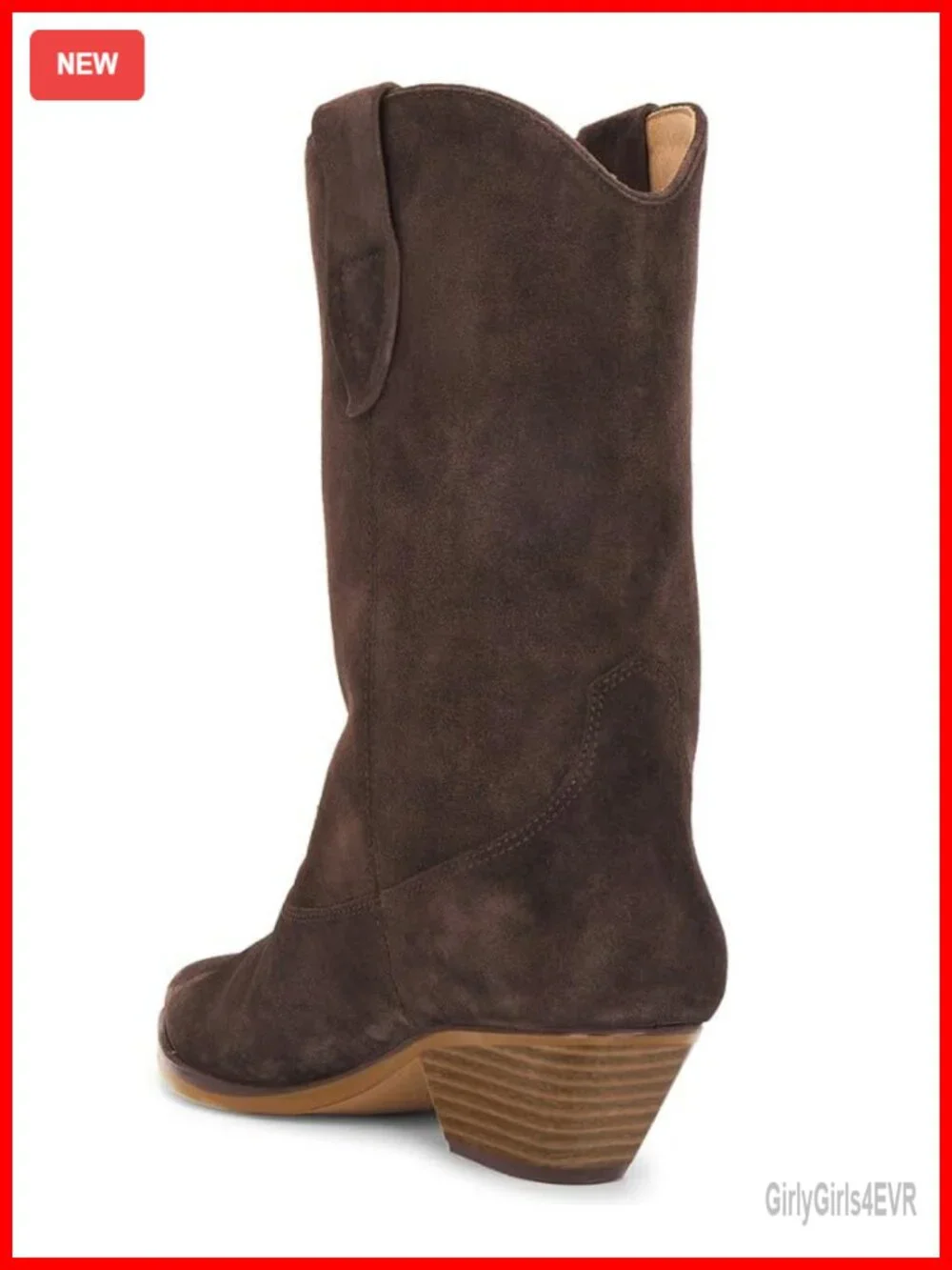 Faux Suede Cowboy Boots for Women Mid Calf Chunky Heel Pointed Toe Pull On